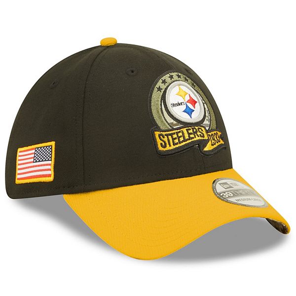 Men's New Era Black/Yellow Pittsburgh Steelers 2022 Salute To Service  39THIRTY Flex Hat