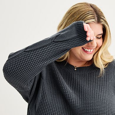 Juniors' Plus Size SO® Waffle Cable Pullover Sweater
