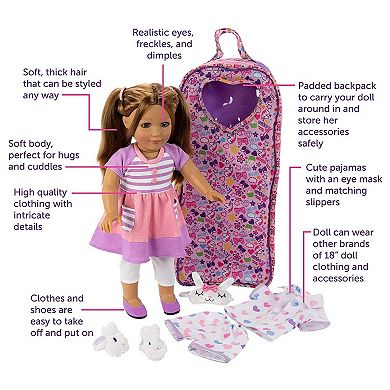 Playtime by Eimmie 18 Inch Allie Doll with Outfit, Carrying Case, and Pajamas