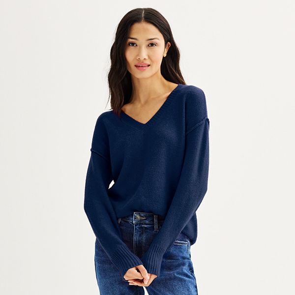 Womens Sonoma Goods For Life® V-Neck Pullover Sweater - Navy (SMALL)