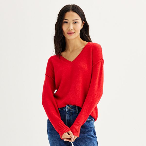 Womens Sonoma Goods For Life® V-Neck Pullover Sweater - Red (MEDIUM)