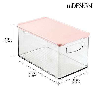 mDesign Deep Plastic Bathroom Storage Box with Lid/Handles, 2 Pack, Clear/White