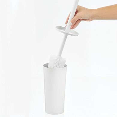 mDesign 2 Piece Plastic Bathroom Set, Bowl Brush and Trash Can - White