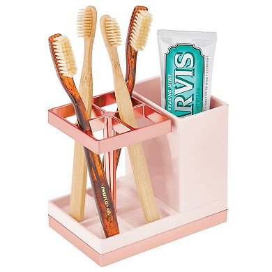mDesign Plastic Toothbrush, Toothpaste Storage Organizer Holder -Clear/Rose Gold
