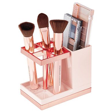 mDesign Plastic Toothbrush, Toothpaste Storage Organizer Holder -Clear/Rose Gold