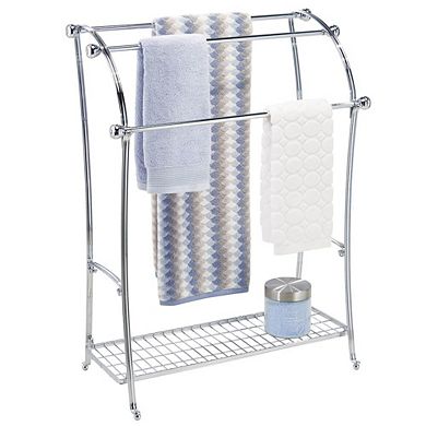 mDesign Large Freestanding Metal Bathroom 3-Tier Towel Rack Shelf, Chrome