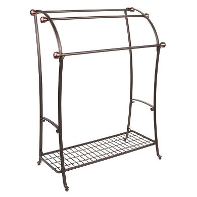 mDesign Large 3-Tier Standing Metal Bathroom Towel Holder Stand - Bronze/Brown