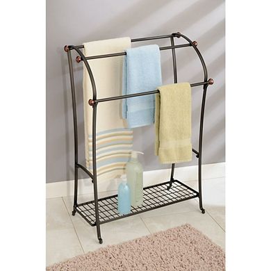 mDesign Large 3-Tier Standing Metal Bathroom Towel Holder Stand - Bronze/Brown