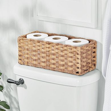 mDesign Small Woven Seagrass Toilet Tank Bathroom Storage Basket - Camel Brown