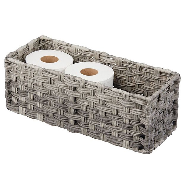 mDesign Small Woven Toilet Tank Bathroom Storage Basket - Camel Brown