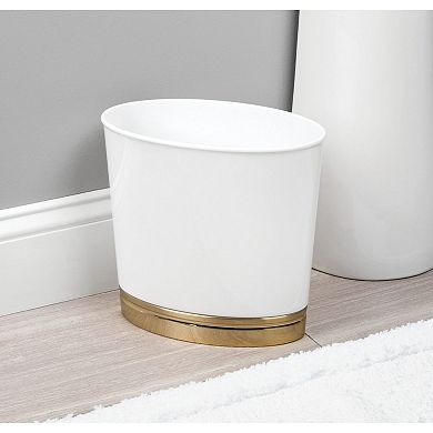 mDesign Oval Slim Plastic Small Trash Can Wastebasket - White/Soft Brass