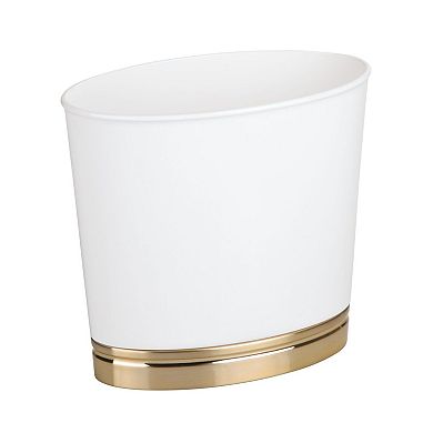 mDesign Oval Slim Plastic Small Trash Can Wastebasket - White/Soft Brass