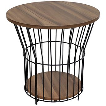 Sunnydaze Wire Pedestal End Table with MDF Pull-Open Tabletop