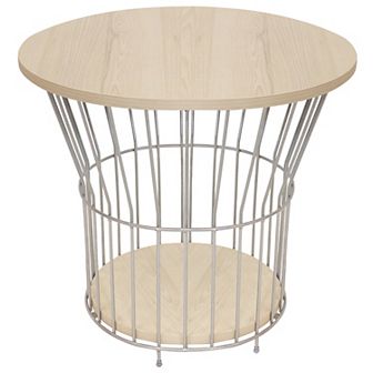 Sunnydaze Wire Pedestal End Table with MDF Pull-Open Tabletop - Cream