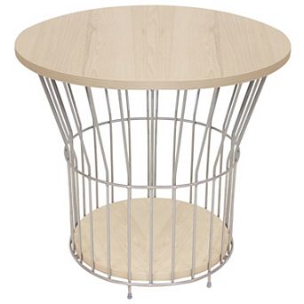 Sunnydaze Wire Pedestal End Table with MDF Pull-Open Tabletop
