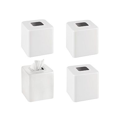mDesign Metal Square Modern Tissue Box Cover Holder for Bathroom, 4 Pack, White