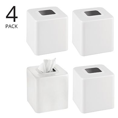 mDesign Metal Square Modern Tissue Box Cover Holder for Bathroom, 4 Pack, White