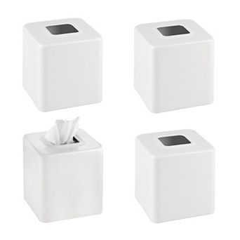 mDesign Metal Square Modern Tissue Box Cover Holder for Bathroom, 4 Pack, White