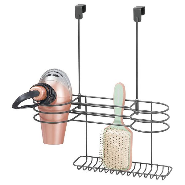 mDesign Metal Over Door Hair Care/Styling Tool Storage Basket