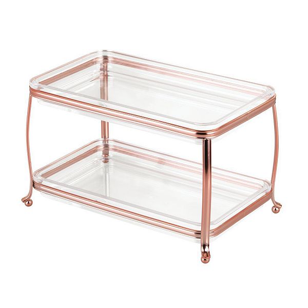mDesign 2 Tier Bathroom Vanity Makeup Storage Organizer Tray Rose