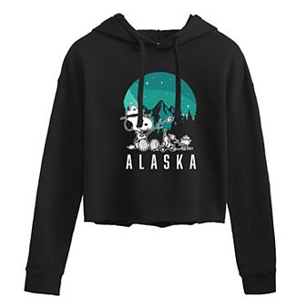 Juniors' Peanuts Snoopy Alaska Camping Cropped Hoodie