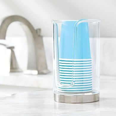 mDesign Plastic Small Bathroom Disposable Paper Cup Dispenser -Clear/Brushed