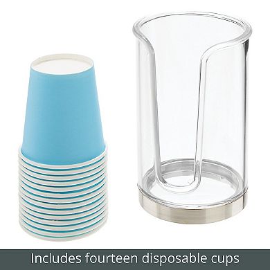 mDesign Plastic Small Bathroom Disposable Paper Cup Dispenser -Clear/Brushed
