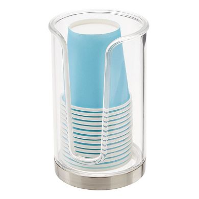 mDesign Plastic Small Bathroom Disposable Paper Cup Dispenser -Clear/Brushed