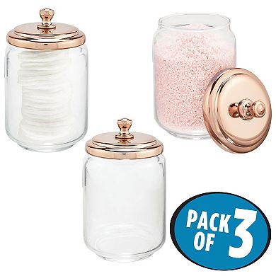 mDesign Glass Bathroom Vanity Storage Canister Jar, 3 Pack - Clear/Pink