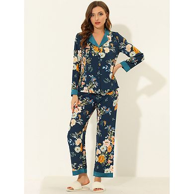 Women's Pajamas Floral Button Down Silk Lounge Sets