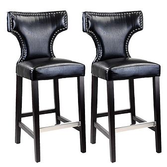 CorLiving Kings Bar Height Barstool in Black with Metal Studs, set of 2
