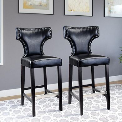 CorLiving Kings Bar Height Barstool in Black with Metal Studs, set of 2