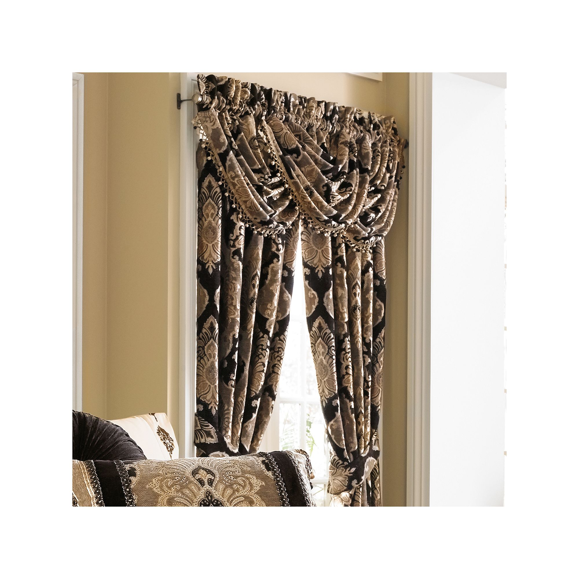 Five Queens Court Brooke Set of 2 Window Curtain Panels, Black