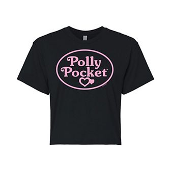 Juniors' Polly Pocket Pink Logo Cropped Tee