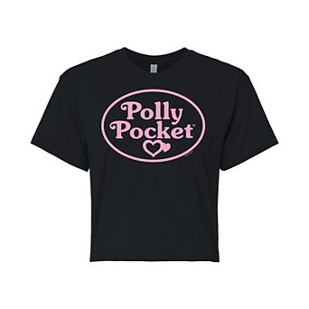 Juniors' Polly Pocket Pink Logo Cropped Tee