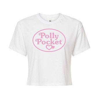 Juniors' Polly Pocket Pink Logo Cropped Tee