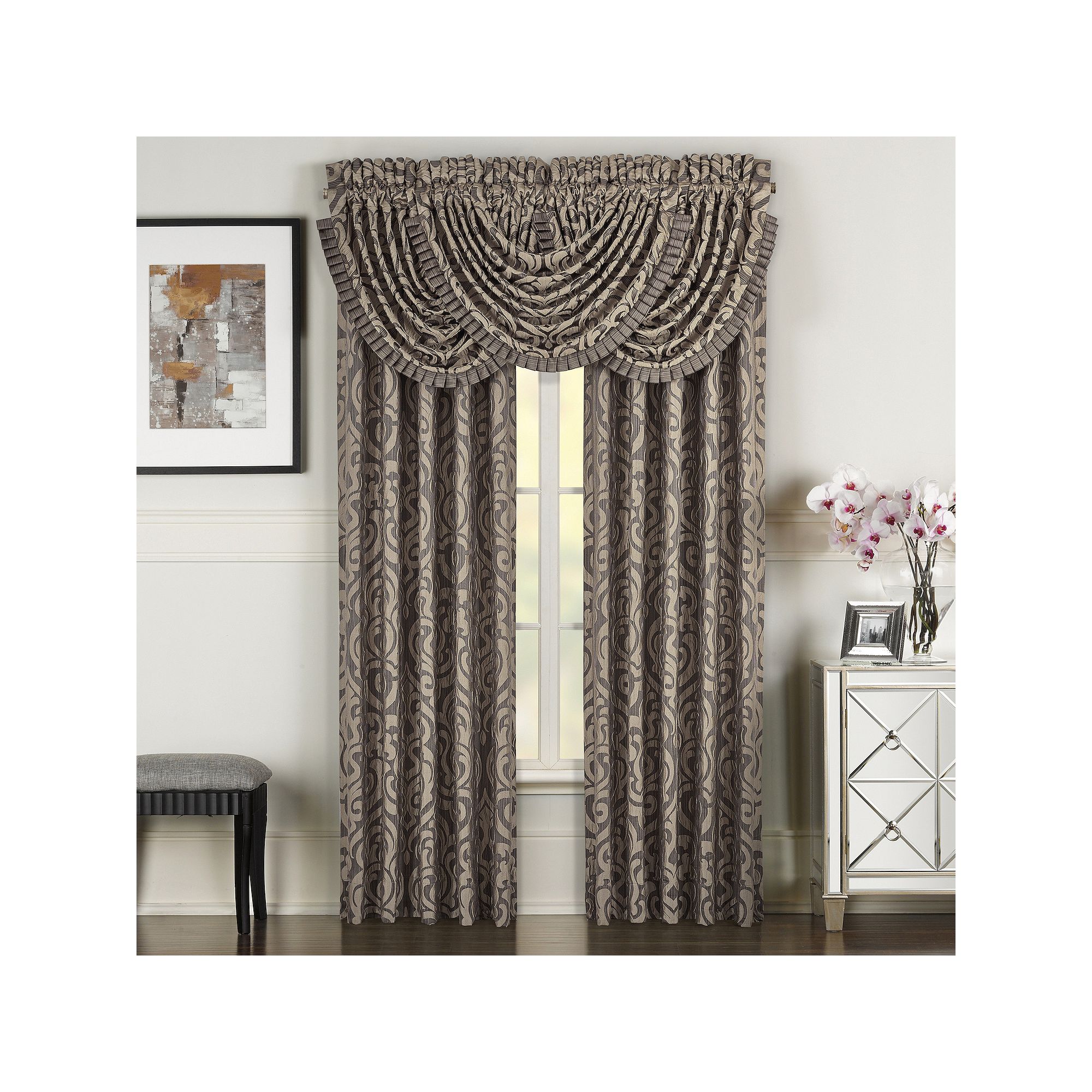Five Queens Court Antonia Set of 2 Window Curtain Panels, Brown