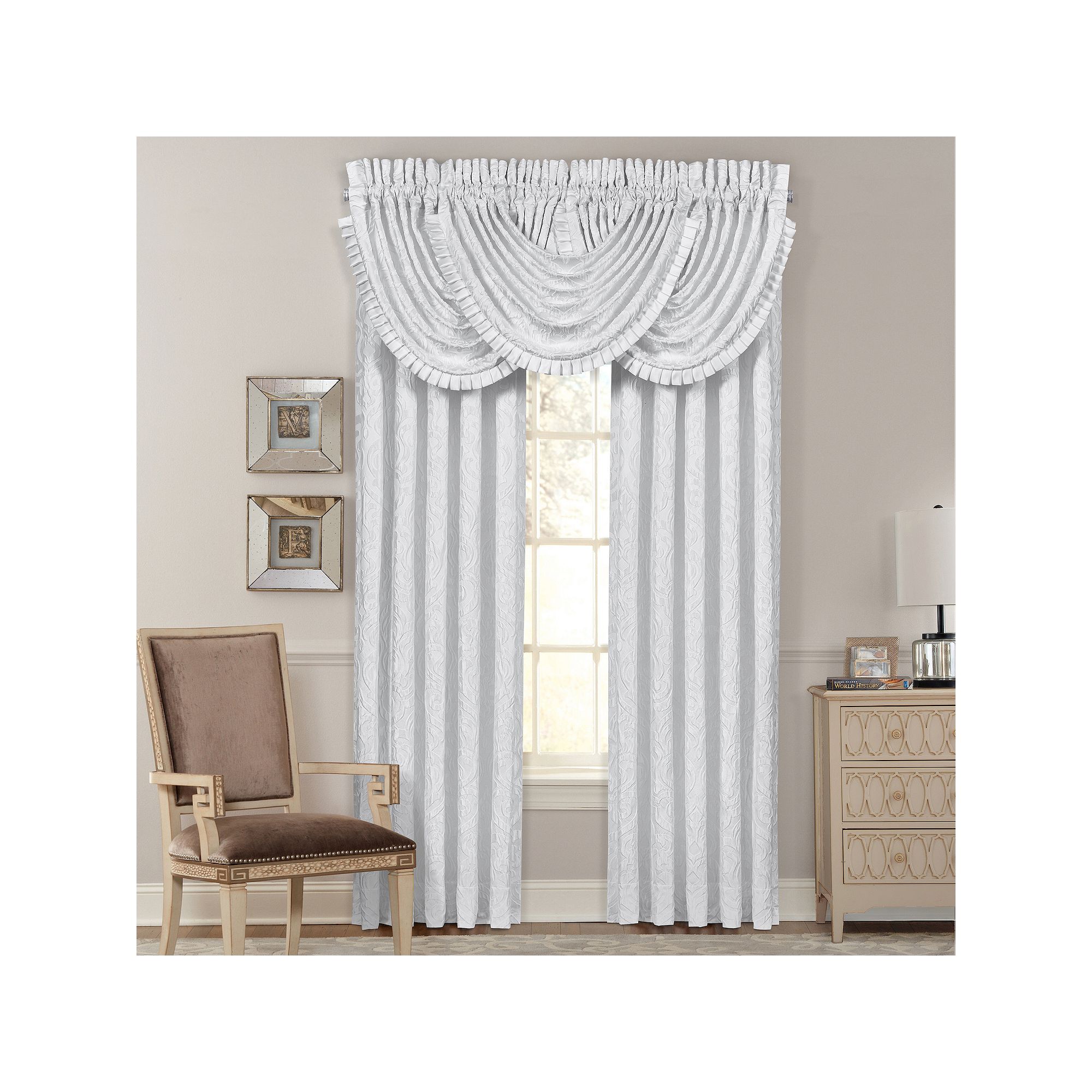 Five Queens Court Antonia Set of 2 Window Curtain Panels, White