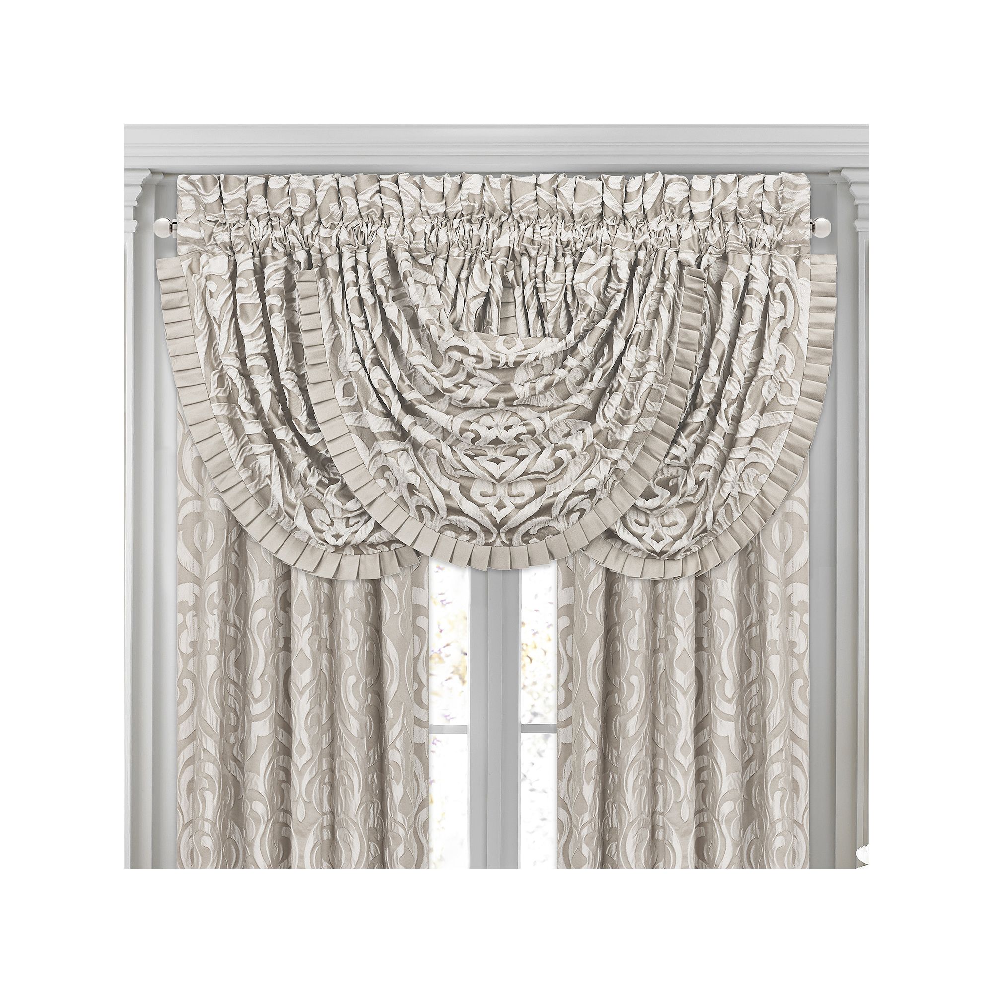 Five Queens Court Antonia Sand Window Waterfall Valance, Beige Khaki
