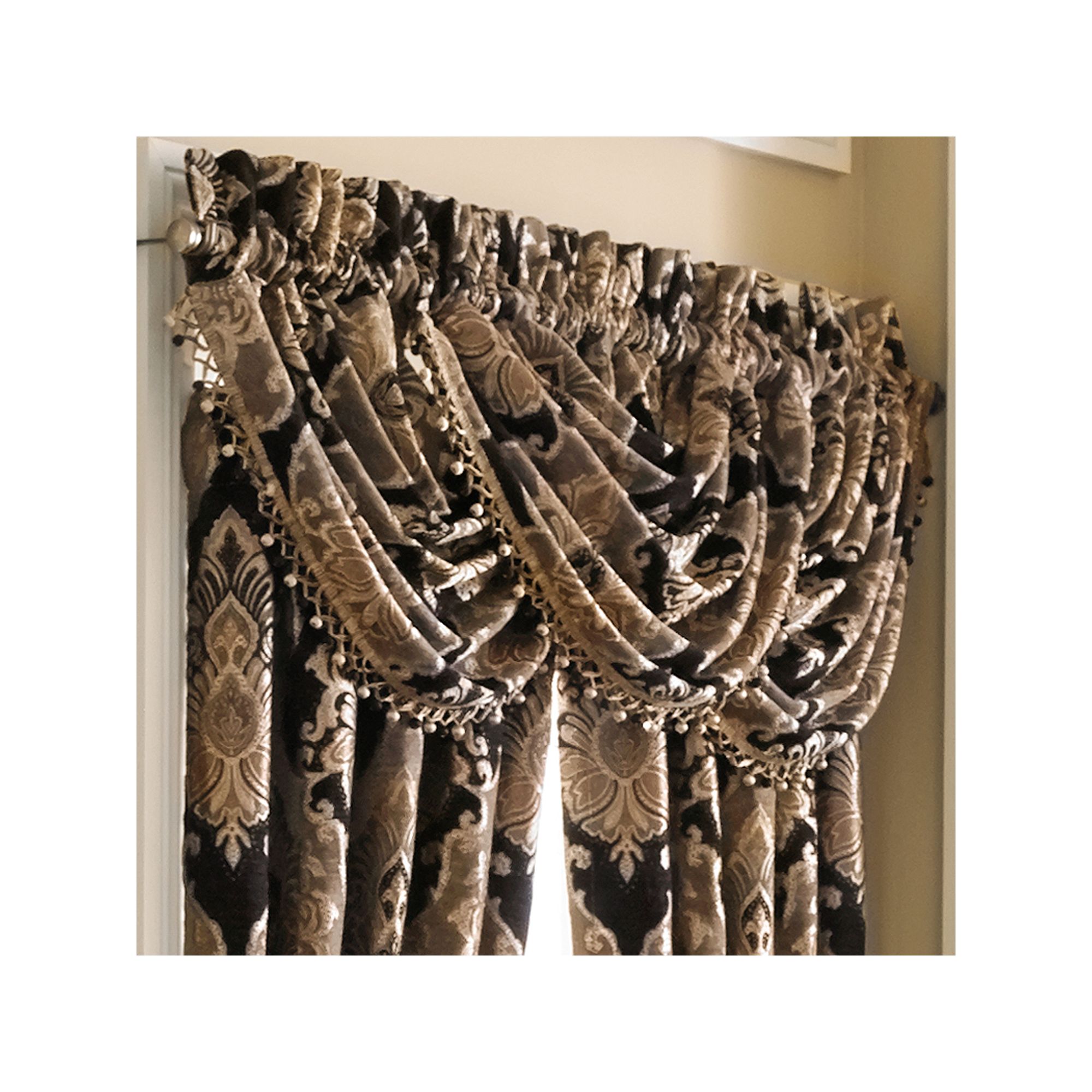 Five Queens Court Brooke Black Window Waterfall Valance