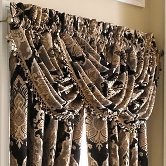 Five Queens Court Brooke Black Window Waterfall Valance