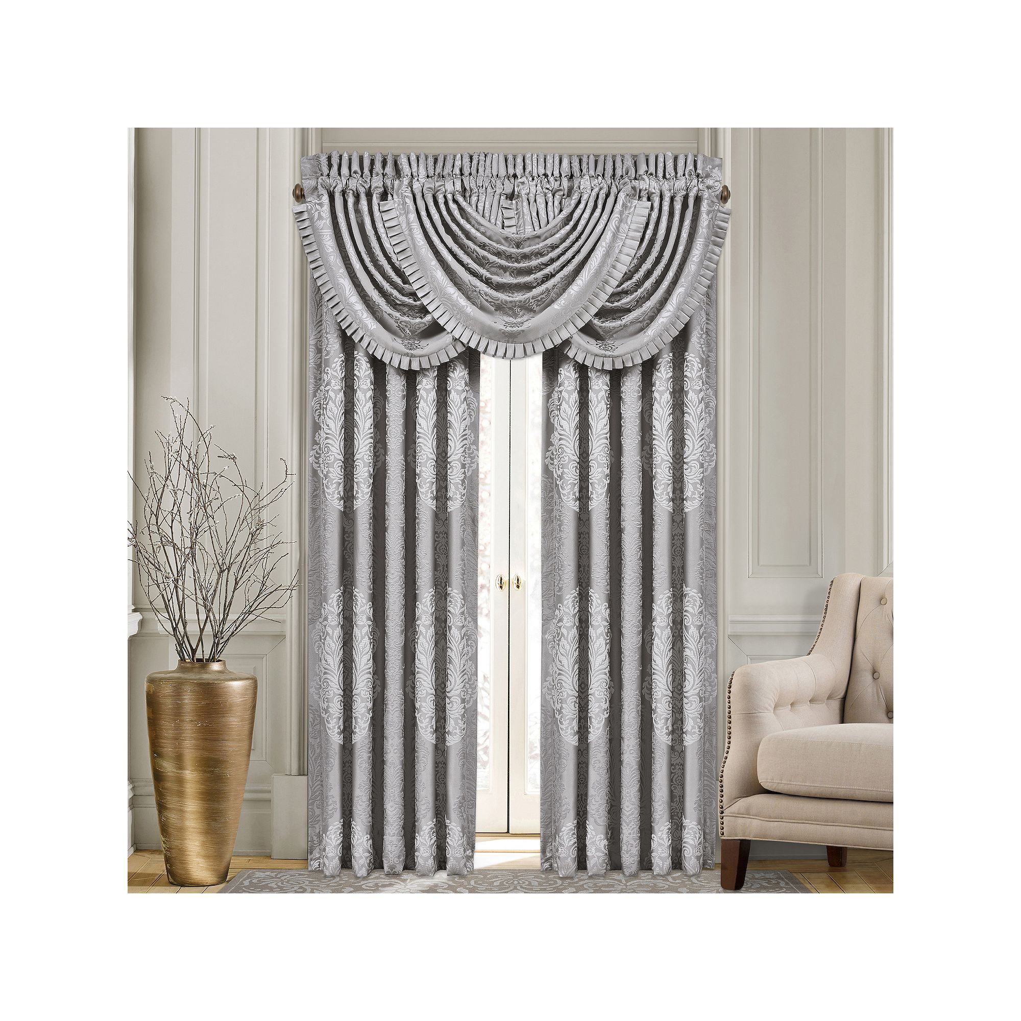 Five Queens Court Lambert Silver Set of 2 Window Curtain Panels, Gray