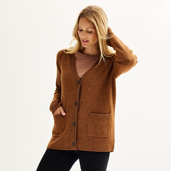 Womens Sonoma Goods For Life® Long Button-Front Cardigan - Brown (XX LARGE)