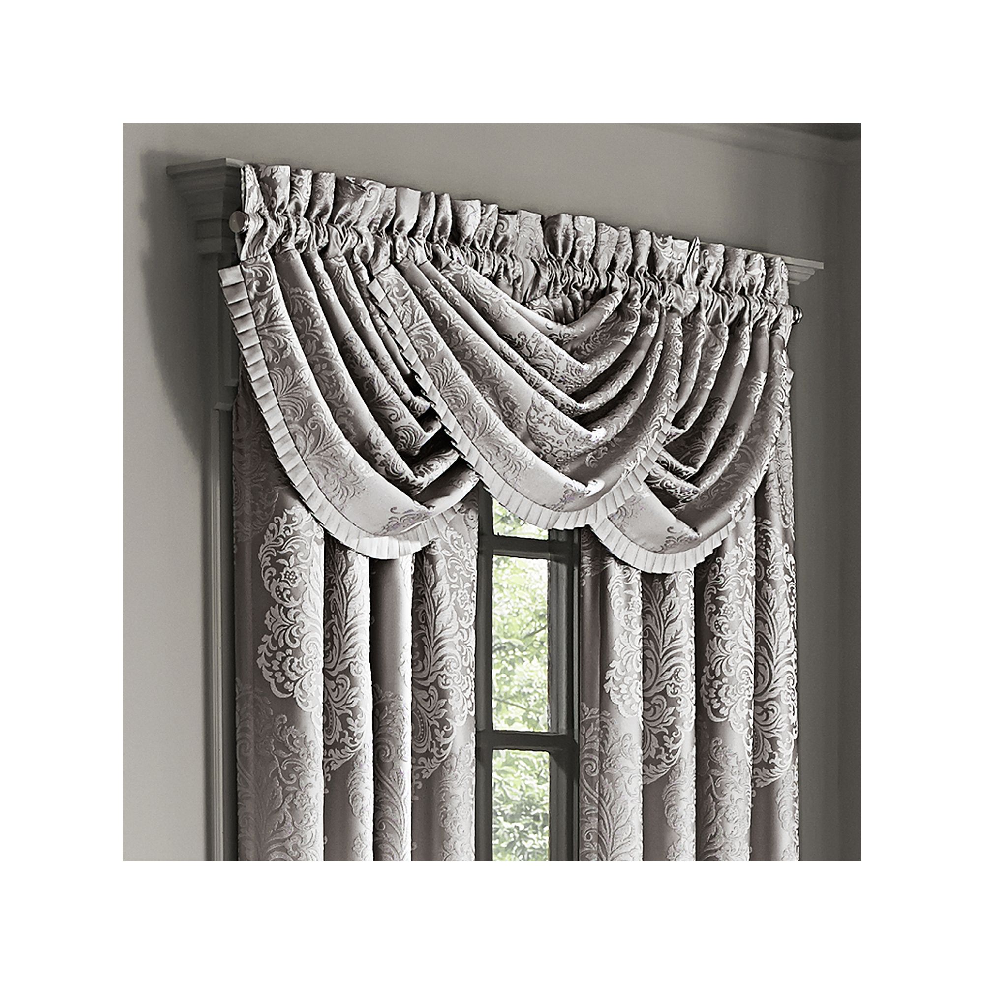 Five Queens Court Lambert Silver Window Waterfall Valance, Gray