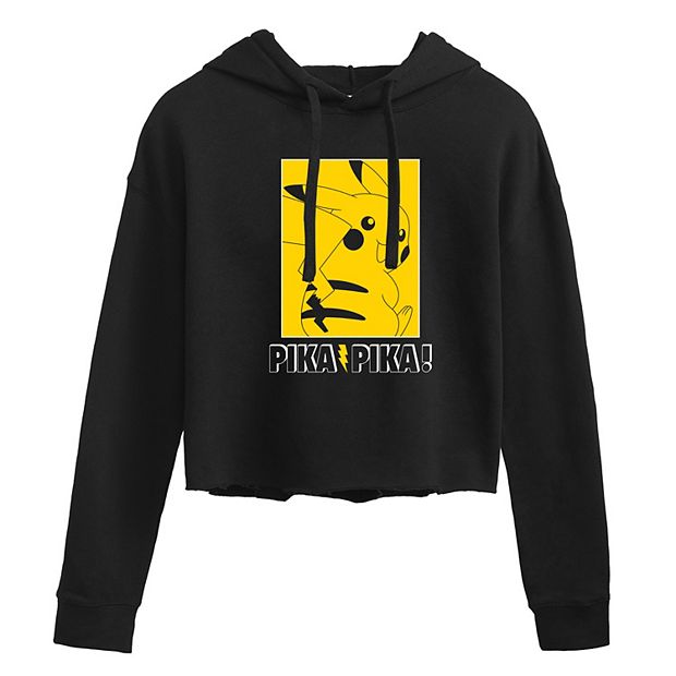 Licensed Character Juniors Pokemon Pikachu Outline Cropped Graphic Hoodie Girl s Size Small Black