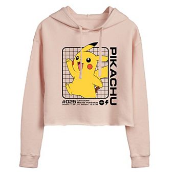 Juniors' Pokemon Pikachu Stats Cropped Graphic Hoodie