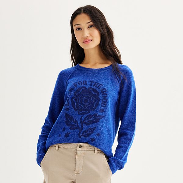 Womens Sonoma Goods For Life® Raglan Sweater - Navy Blue Flower (SMALL)