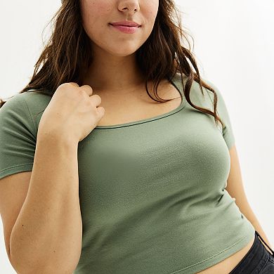Juniors' Plus Size SO® Short Sleeve Cropped Square Neck Tee