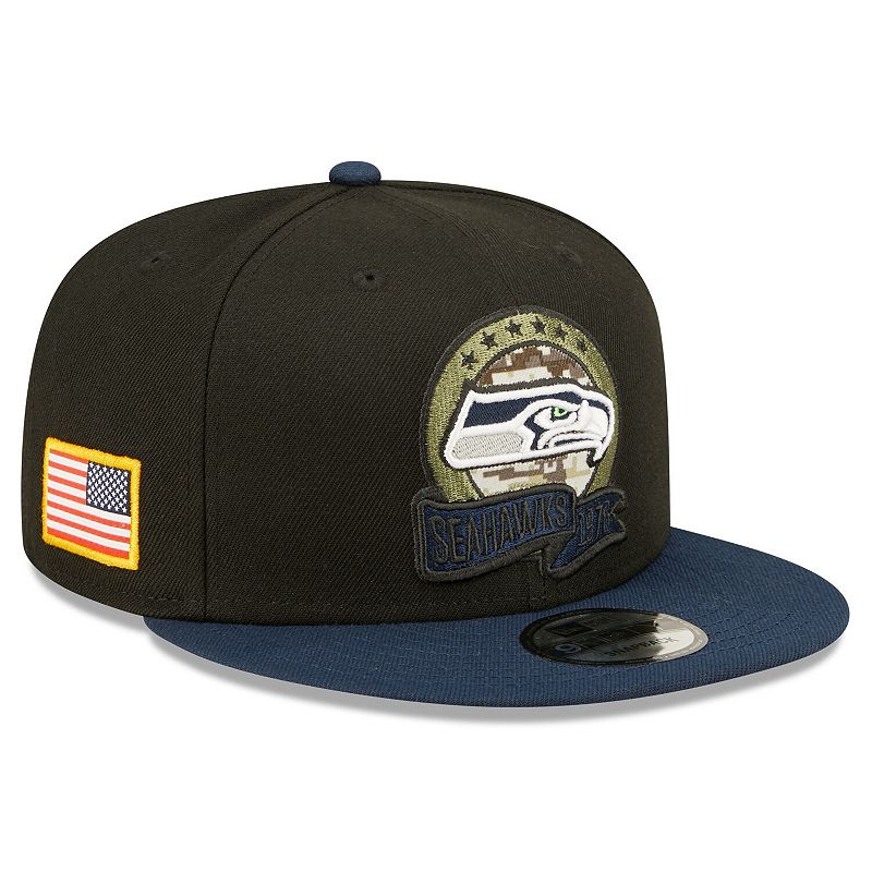 Mens New Era Black/Navy Seattle Seahawks 2022 Salute To Service 9FIFTY Sna