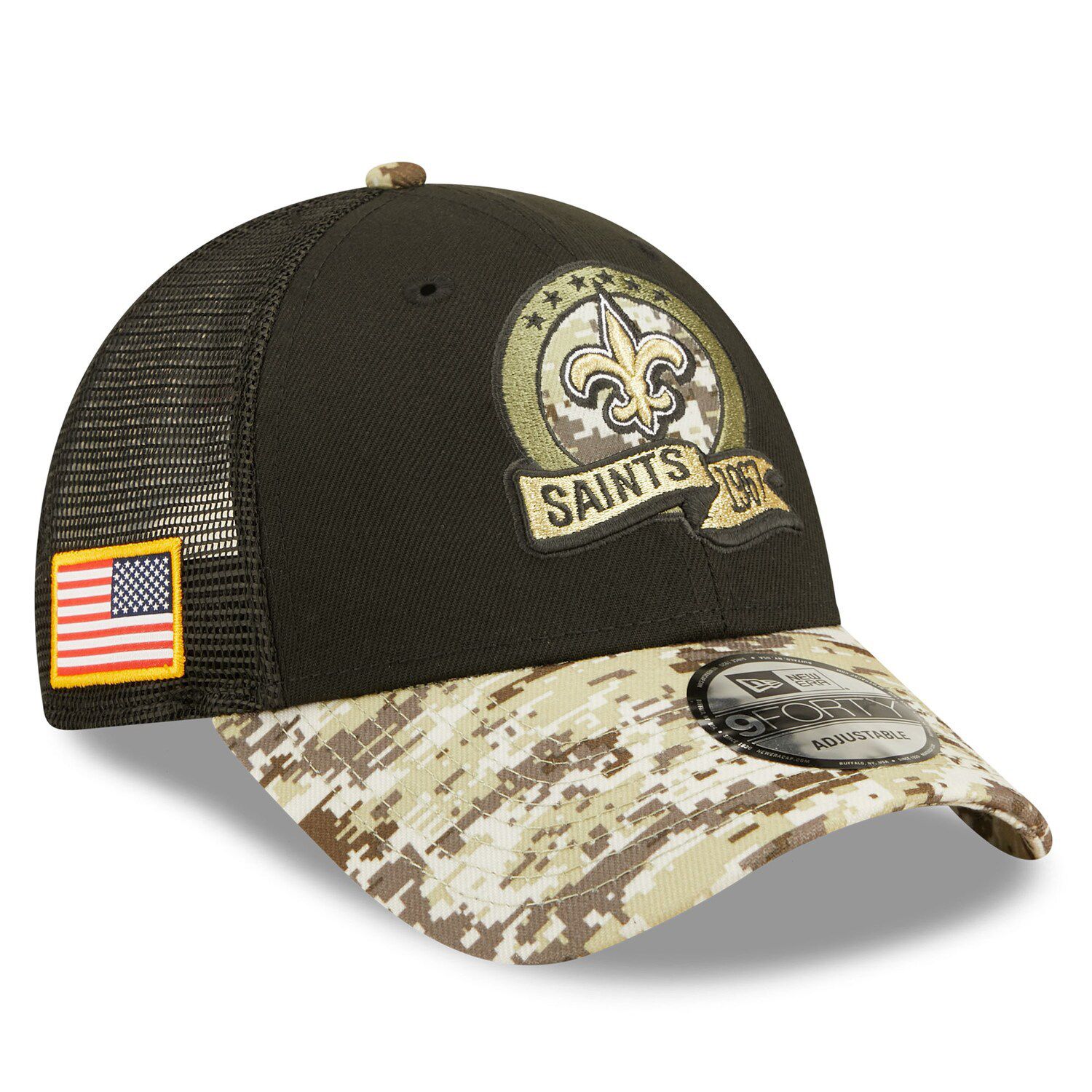 Men's New Era Black/Vegas Gold New Orleans Saints 2022 Salute To Service  39THIRTY Flex Hat